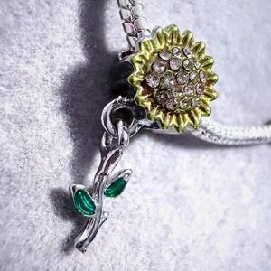 Sunflower Charm Bead with Green Leaf Branch for Pandora Style Bracelets